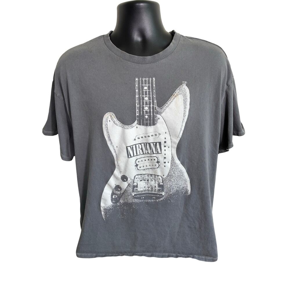 Nirvana Guitar Graphic T Shirt H&M Gray Oversized Medium